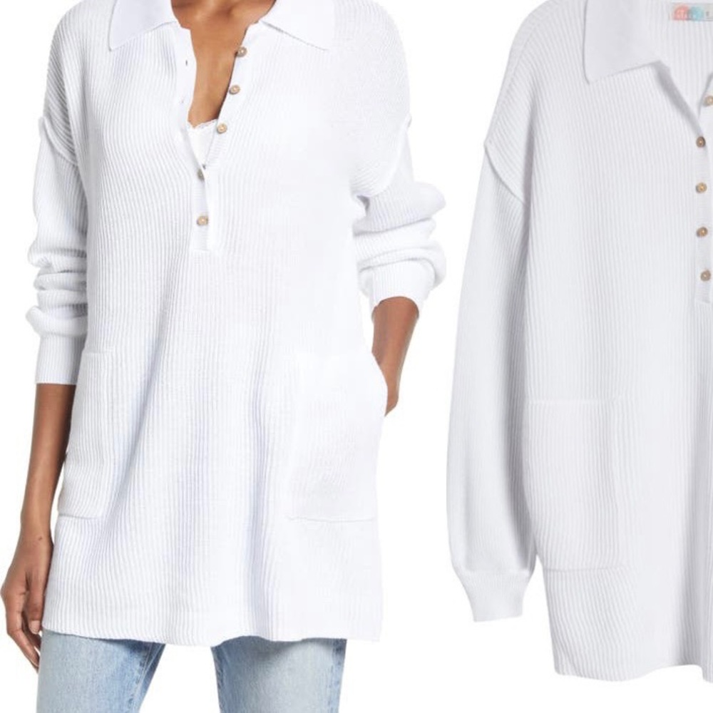 Free People Free-est picnic linen & cotton sweater in bright white